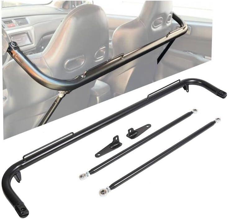 ECOTRIC 49" Universal Iron Racing Safety Seat Belt Chassis Roll Harness Bar Rod Black Compatible with Ford Honda Mitsubishi and more, Works with All 4-Point, 5-Point and 6-Point Seat Belts
