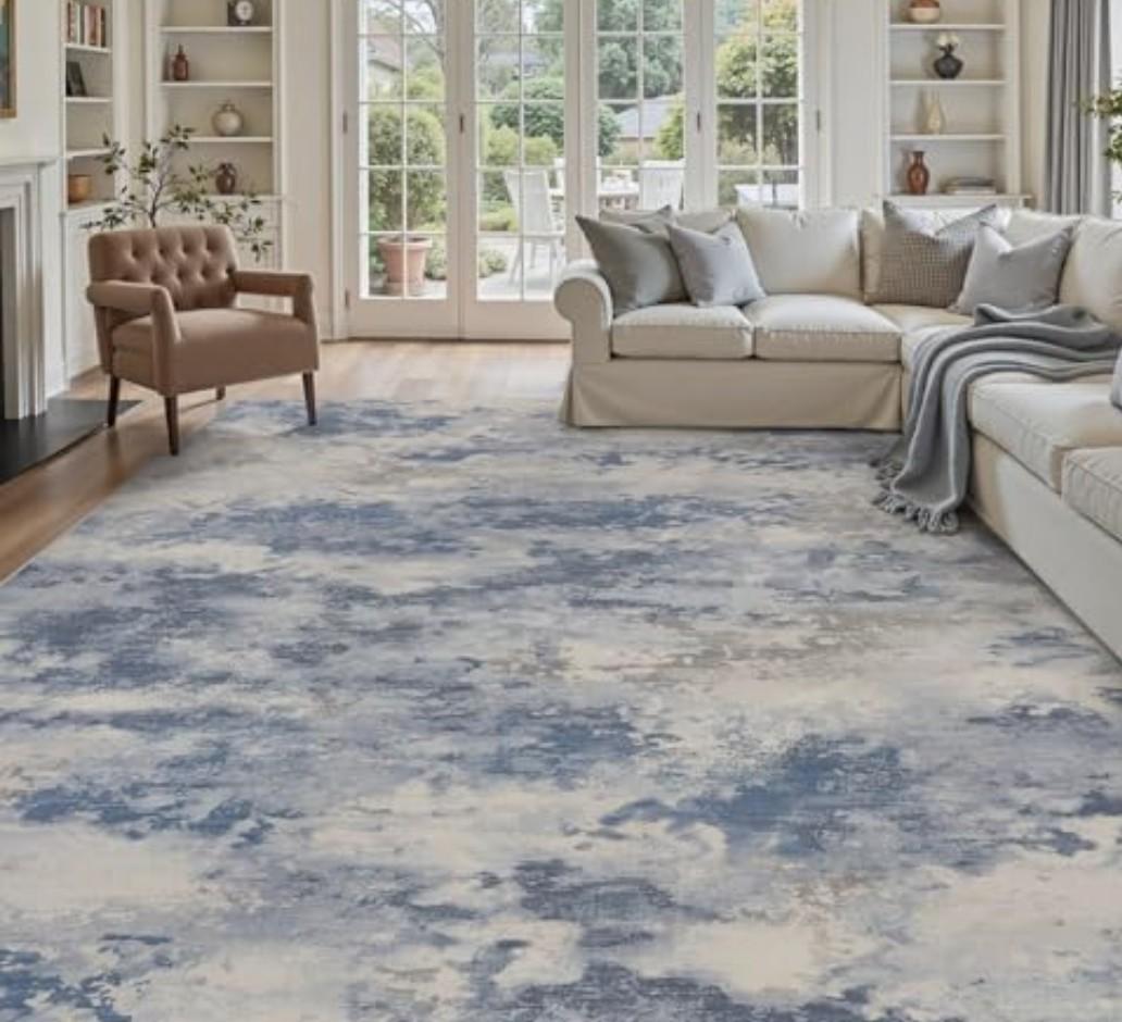 9x12 Large Area Rugs for Living Room Bedroom Room Rug Carpet Washable Dining Room Office Rug Non Slip Modern Abstract Low Pile Navy Green