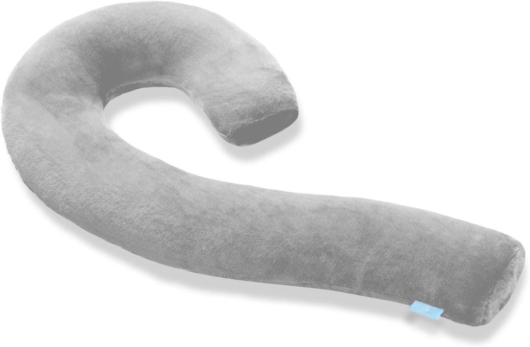 Body Pillow for Adults - Soft Long Bed Pillows Insert for Sleeping - Shredded Memory Foam and Removable Washable Cover - Swan Shaped Side Sleeper Pregnancy Pillow 49 Inch (Grey) (Fluffy Luxe)
