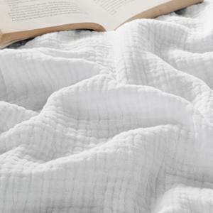 Bedsure 100% Cotton Muslin Throw Blanket Twin XL for Bed - 4-Layer Breathable and Lightweight Thin Soft Gauze Muslin Blanket for Summer, White, 66x90 Inches