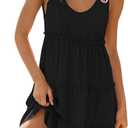 ETCYY Sundresses for Women 2026 Vacation Swimsuit Cover Ups Boho Floral Beach Dress T-Shirts Tank Dresses (Black, L)