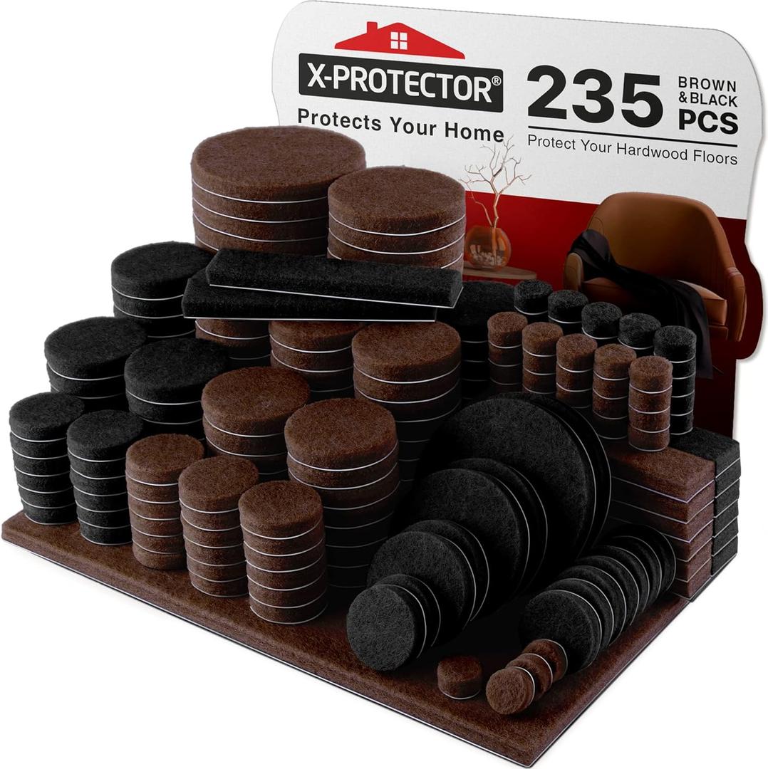 235 pcs Felt Furniture Pads Brown & Black X-Protector! Huge Quantity of Furniture Pads for Hardwood Floors  Your Ideal Wood Floor Protectors for Furniture. Protect Any Type of Hard Floor!
