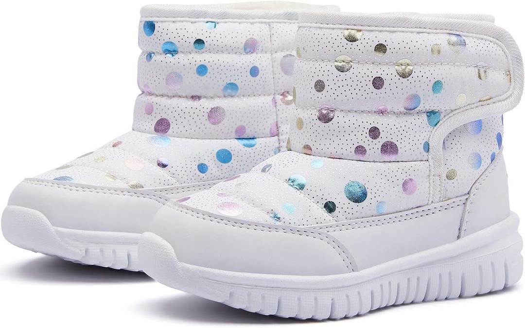 HOBIBEAR Boys Girls Toddler Snow Boots Waterproof Slip Resistant Outdoor Winter Shoes(Toddler/Little Kids/Big Kids) (Glitter White)