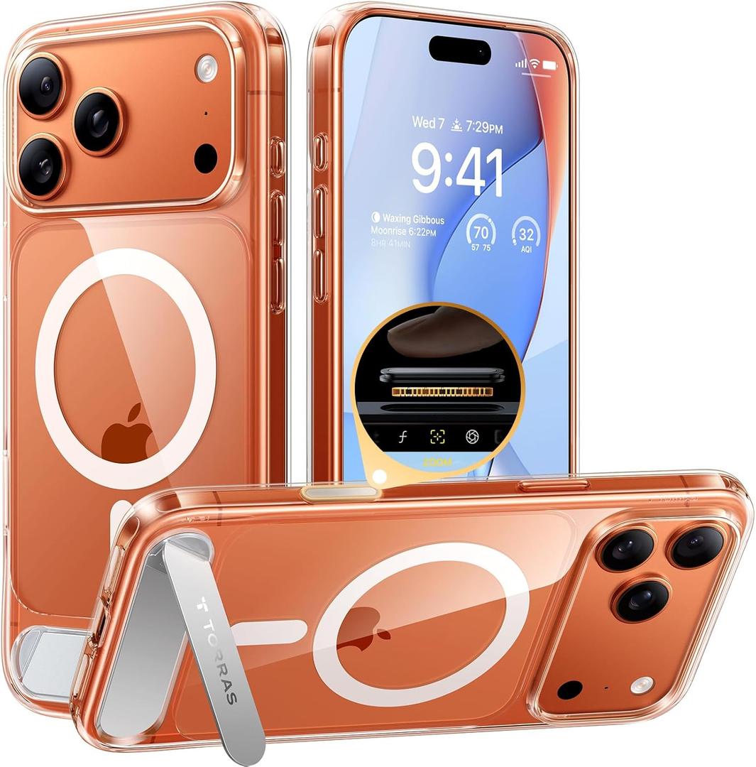 TORRAS Strong Magnetic & Seamless Stand for iPhone 17 Pro Max Case, Anti-Yellowing, Fit for MagSafe, Military Grade Drop Protection, Adjustable Kickstand Slim for iPhone 17 Pro Max Case Diamond Clear