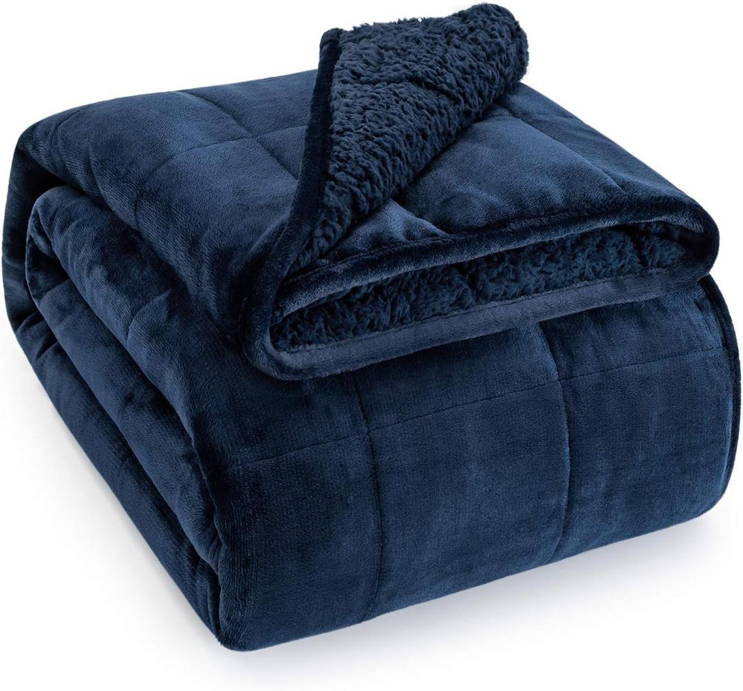 Sherpa Weighted Blanket for Adult 20 lbs Queen 60"x80" Navy Blue