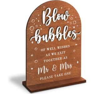 Blow Bubbles Wedding Sign Stand - Bubbles For Wedding Send Off Ideas, Rustic Wedding Decor For Ceremony And Reception
