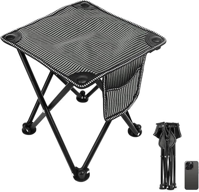 Matekxy Samll Camping Stool Portable Folding Mini Chair, Camp Stools for Fishing Hiking Gardening and Beach, Upgrade Thicken Seat with Carry Bag-Grey