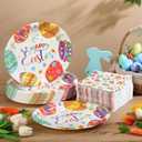 Havawish 150Pcs Easter Paper Plates and Napkins Sets 50Pcs 11 Inch Easter Disposable Oval Plates and 100 Pcs 13 Inch Easter Paper Napkins for Easter Spring Holiday Party Supplies(Easter Eggs)