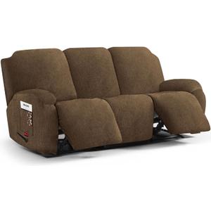 Stretch Recliner Sofa Cover - 5 Pieces Plush Fabric Slipcovers & Durable Furniture Protector for Reclining Couch, Ideal for Kids and Pets (3 Seater, Chocolate)