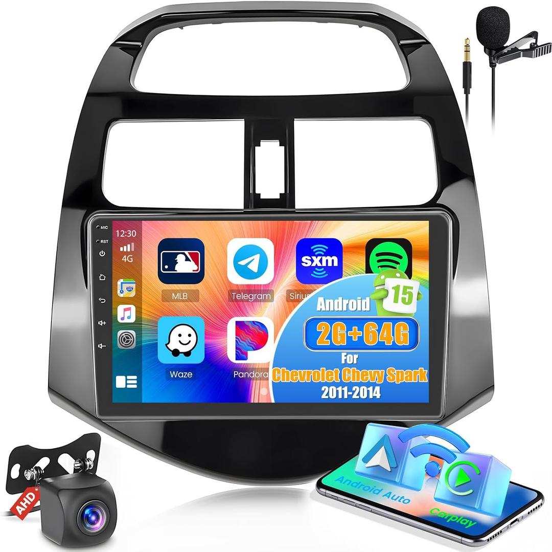 2+64G Upgrade Android 15 Car Stereo for Chevrolet Chevy Spark 2011-2014 Wireless Carplay Android Auto,9'' Touch Screen Bluetooth Radio for Chevy Spark 26UI WiFi GPS EQ SWC FM RDS Dual USB