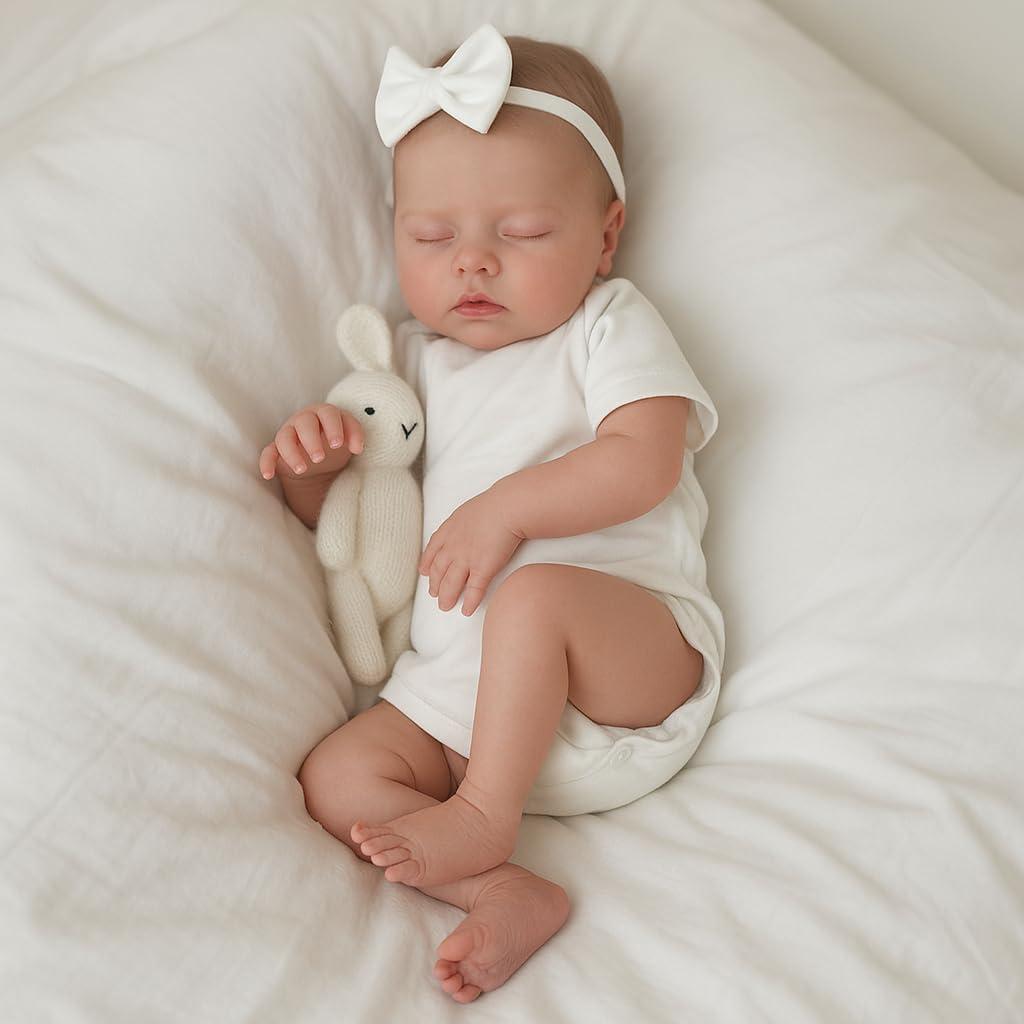 SCOM 18" Sleeping Reborn Baby Doll Girl  Realistic Newborn Sleeping Baby, Soft Weighted Cloth Body & Vinyl Limbs, with Cute Feeding Accessories Toy, Lifelike Toy for Kids Age 3-8