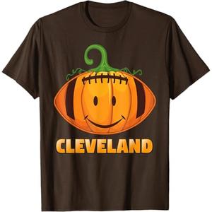Pumpkin Halloween Costume Cleveland Football Cool Smile Face T-Shirt, XS