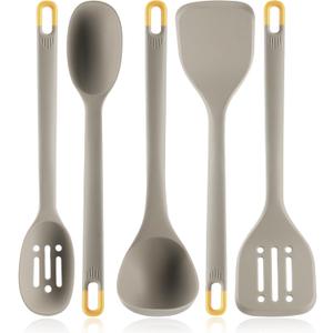 Silicone Kitchen Cooking Utensils Set: MOACC Heat Resistant 13.6in Long Kitchen Gadgets, BPA Free Non Stick Rubber Cook Accessories For Food Prep, Frying, Serving, Basting (Light Grey)
