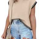 EKOULER Sweater Tops Sleeveless Vest 2025 Spring Clothes Oversized Summer Tank Trendy Short Sleeve T Shirts, XL