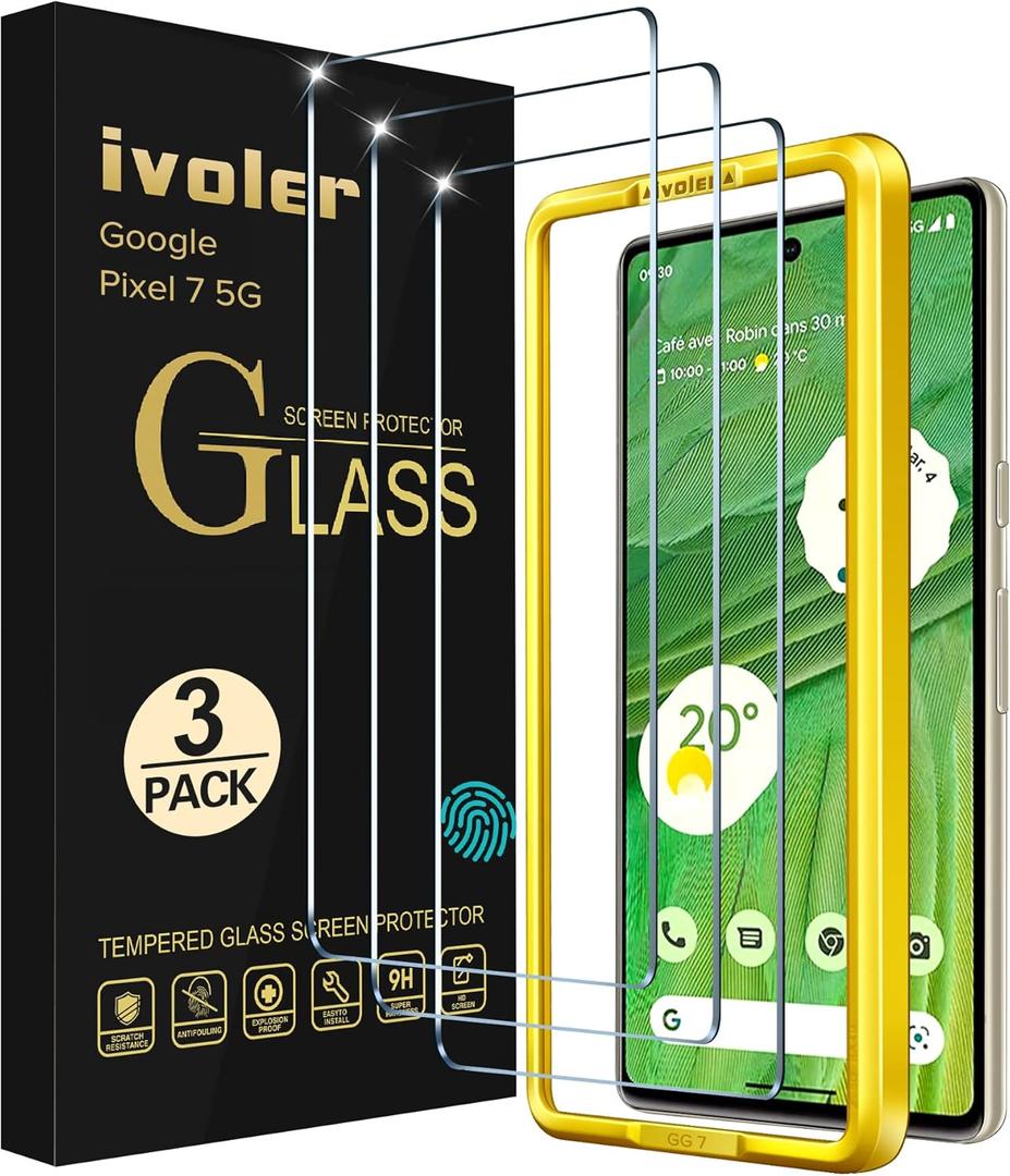 ivoler [3 Pack] Screen Protector Tempered Glass for Google Pixel 7 5G 2022 [Fingerprint Unlock Compatible] with Easy Installation Frame 9H Hardness Clear Film, Bubble Free, Case Friendly