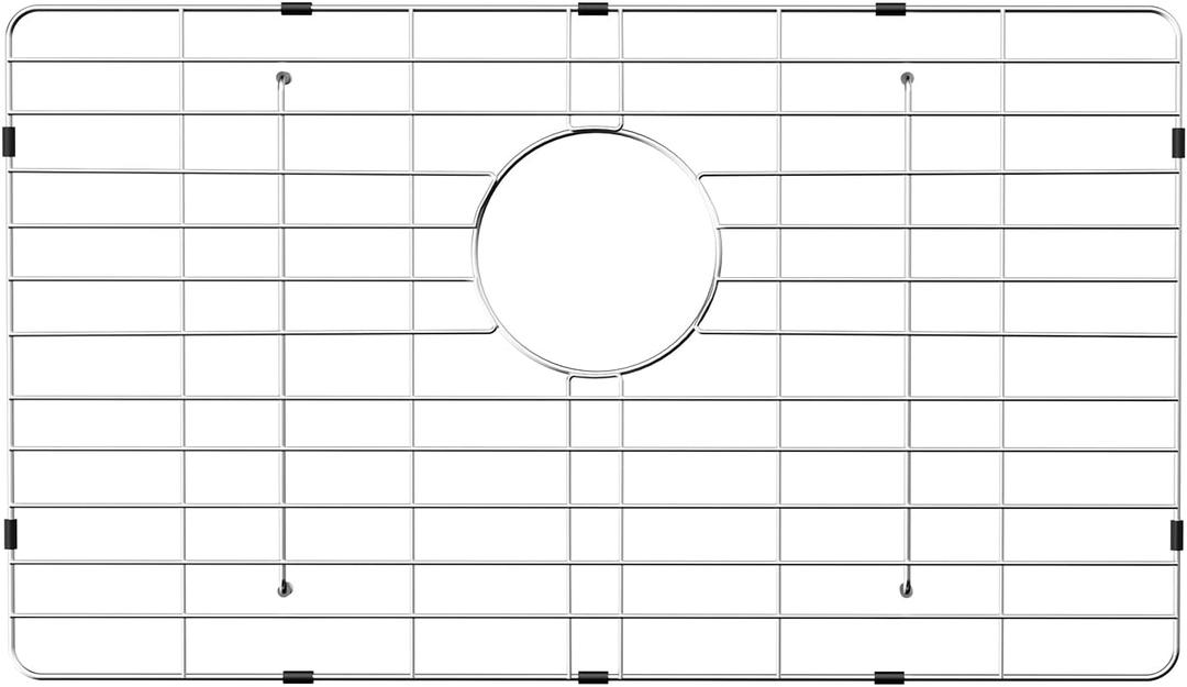 POPFLY 304 Stainless Steel Kitchen Sink Grid Protector, 25-3/16"  12-1/2" Sink Bottom Grate with Rear Drain for Single Bowl Kitchen Sinks, Scratch & Noise Protection, PF602718UWG24