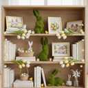 Easter Bunny Decorations, 3 PCS Resin Moss Bunny Figurines Green Faux Flocked Rabbit for Easter Decor Small Decorative Rabbit Statues for Home Decor, Spring Tabletop Centerpiece(Small Moss 3pcs)