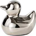 BASDHE Silver Ceramic Duck Statue, 3'' Mini Bird Figurines, Modern Duck Desktop Sculpture & Shelf Decor for Living Room, Bedroom, Office, Bathroom, Handmade Artware Gift for Home Decor