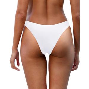 Aqua Eve Women Cheeky Bikini Bottom Brazilian High Cut Swim Bottom Low Rise Bathing Suit Bottom (X-Small, White)