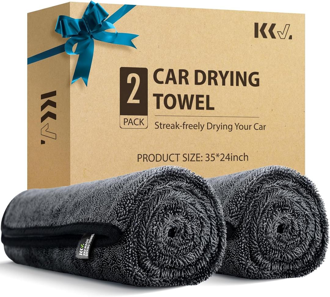 KKV 2-Pack Microfiber Towels (35"x 24") Extra Large Ultra Absorbent Drying Towel for Cars and Trucks, Without Streaks, Scratches, or Water Spots