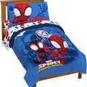 Jay Franco Marvel Spidey and His Amazing Friends Team Spidey 4 Piece Toddler Size Bed Set  Super Soft Microfiber - Includes Comforter & Sheet Set Bedding (Official Marvel Product)
