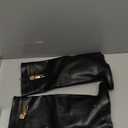 Fold Over Boots for Women Pointy Pull-on Wedge Heel Knee Shark Boot With Side Zipper Padlock Design (9, Black)