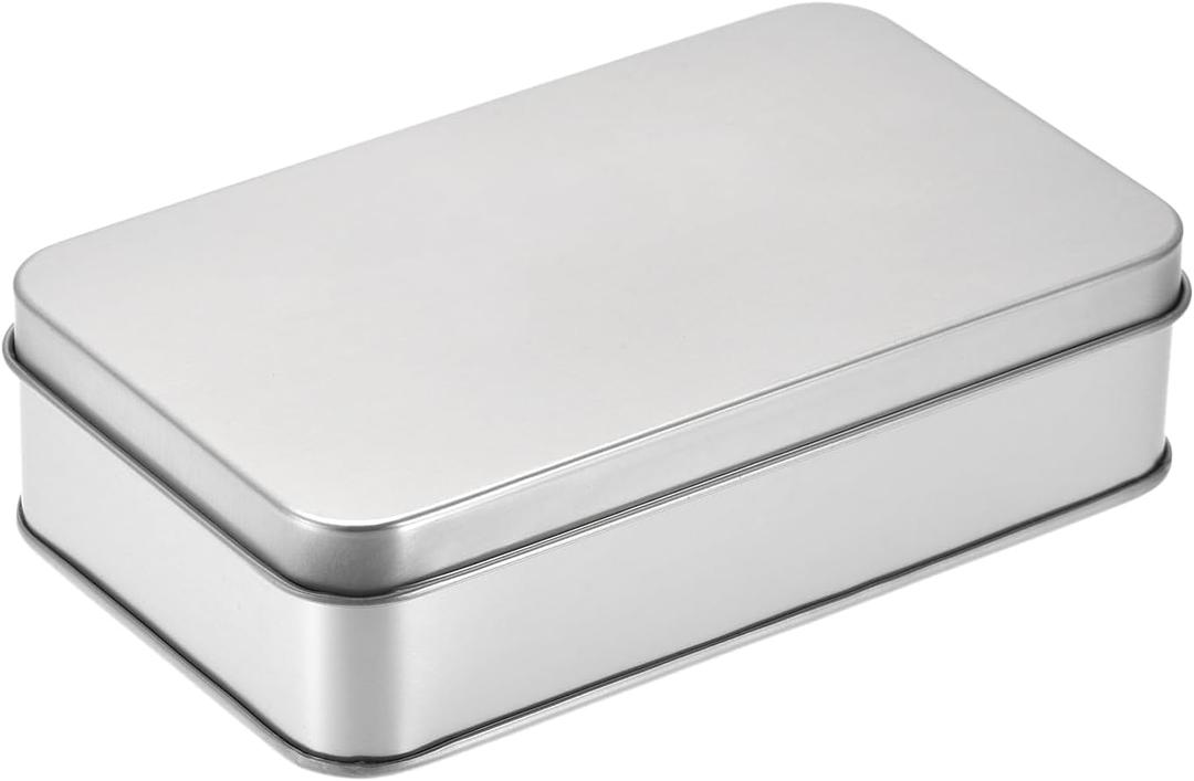 uxcell Metal Tin Box, 5.31" x 3.15" x 1.38" Rectangular Empty Tinplate Containers with Lids, Silver Tone, for Home Organizer, Candles, Gifts, Car Keys, Crafts Storage