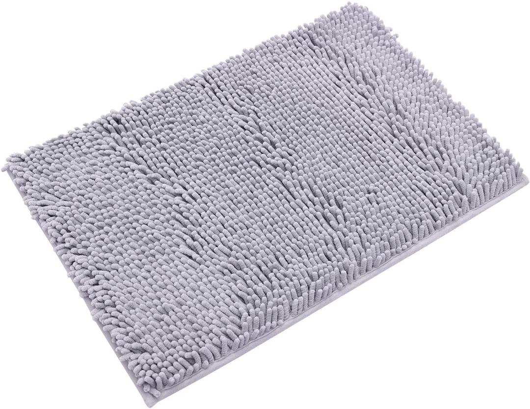 Non-Slip Bath Rug, Extra Soft Microfiber Bedroom Shag Carpet with Anti-Slip Backing, Water/ Dust Absorbent Fast Dry Shower Mat, Sound Insulated Stairs Pad, Machine Washable (Grey, 12 x 19 Inches)