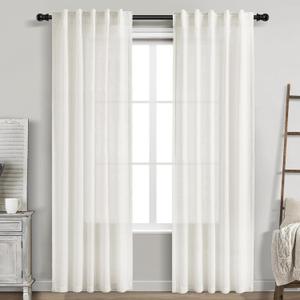 Nanspring Beige White Linen Curtains 84 Inches Long for Living Room Privacy Coastal Decor Semi Sheer Curtain Back Tab and Rod Pocket Light Filtering Drapes for Bedroom, 2 Panels 40 X 84