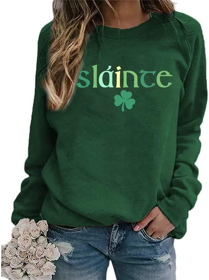 St Patricks Day Sweatshirt Women St Patricks Day Shirt Funny Shamrock Sweater Irish Lucky Long Sleeve Pullover Tops (Green, XL)