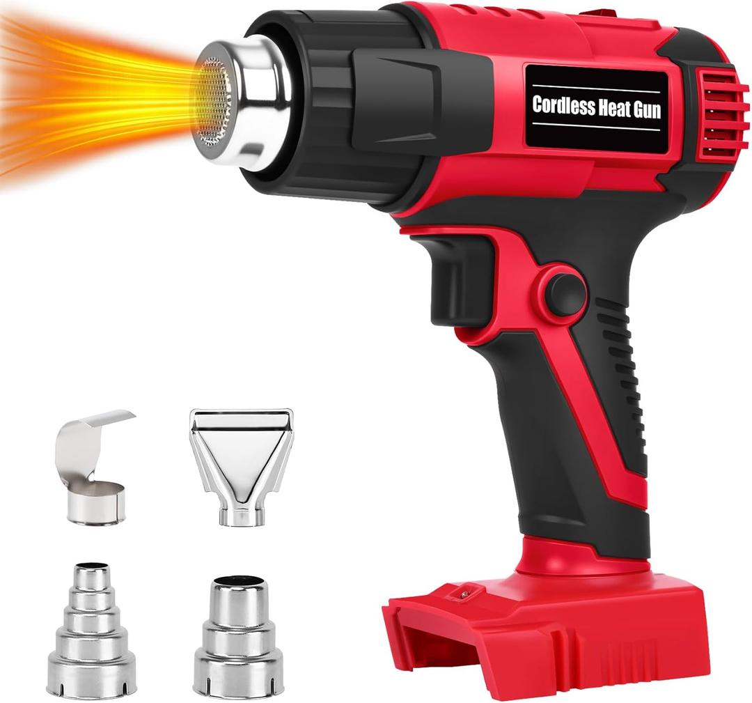 【380W・1022°F & 572°F】Cordless Heat Gun Compatible with Milwaukee M18 18V Battery, Portable Hot Air Gun Fast Heating Dual Temp with LED Light 4 Nozzles for Shrink Tubing, Resin, Vinyl Wrap (No Battery)