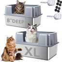 2 Pack Stainless Steel Cat Litter Box with Lid, 23.7" L x 15.8" W x 13.8" H XL Metal Litter Tray for Big Cats, High Sided Enclosure, Non-Sticky, Anti Urine Leakage, Easy Cleaning