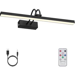 FUNCHDAY Picture Light, Wireless Rechargeable Gallery Light with Remote, 280LM Dimmable Painting Art Lighting Battery Operated, 16" Metal Picture Lights for Wall Art,Paintings,Mirror (Black) (16 Inches)