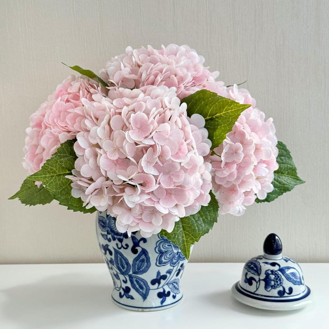 Pink Hydrangea Artificial Flower 3 PCS 21in Real Touch Large Hand Feel Moisturizing Latex Flower Head with Long Stem for Wedding Decor Home Floral Arrangement Table Centerpieces
