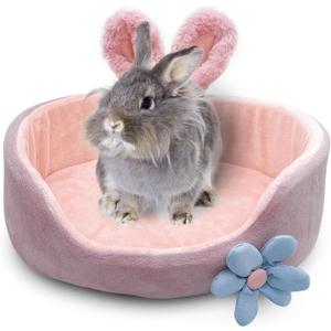 Bunny Bed, Rabbit Beds, Comfortable Guinea Pig Bed with Removable Mat, Washable Rabbit Couch, Suitable for Chinchilla, Hedgehog, Ferret (Pink)