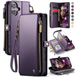 Defencase Compatible with iPhone. Case Wallet with RFID Blocking Card Holder for Women Men, Soft PU Leather Magnetic Snap Flip Zipper Strap Wallet Phone Case Fit for iPhones   6"inch long  Purple