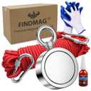 FINDMAG 1000 LBS Fishing Magnet Kit, Double Sided Stong Magnet Fishing with Rope, Magnetic Fishing Tool for Retrieving Items in River, Lake, Beach, Lawn - 2.95inch Diameter
