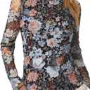 Women’s Floral Lace Long Sleeve Top, Elegant Casual Sheer Mesh Slim Fit Shirt, Sexy Outdoor Layering Blouse, Size Small