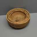 I-lan 3 Pack Round Bread baskets with 2" Wall, 11 Inch Rattan Fruit Basket with Rolled Edge, Decorative Natural Basket Wicker Bowl for Nuts, Candy Catch All Dish, Storage, Coffee Table, Brown, S M L