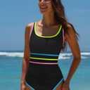 popvil Women's One Piece Swimsuits Tummy Control -Slimming Bathing Suit Modest Neon Sport Swimwear 2026 (Black, M)