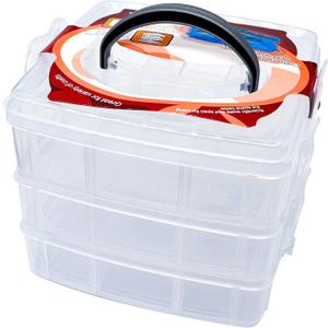 Craft Organizer Box 3 Layer Stackable Craft Storage Jewelry, Hardware, Craft Supplies Organizer with Adjustable Compartments for Accessories, Beauty Supplies, Art Supplies, Toy, Fuse Beads