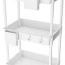 3 Tier Rolling Utility Cart with Handle,REBECAT Utility Cart Made of Multifunctional Storage Organizer Tool for Kitchen,Bathroom,Living Room,Office(White)