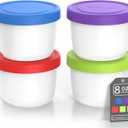BALCI - 8oz Mini Ice Cream Containers with Silicone Lids (Set of 4) - Freezer Food Storage Containers, Reusable, LeakProof, For Homemade IceCream Containers - Blue, Red, Green, Purple