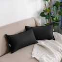 Jeanerlor Natural Cotton Linen Green Decorative 12"x20" Throw Pillow Case Cushion Cover with Twin Needles Stitch on Edge for Lumbar, (30 x 50cm), 2 Pcs, Black