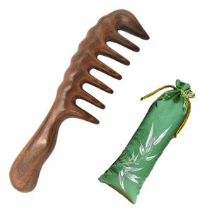 Thicken Wooden Wide Tooth Comb for Curly Hair,Large No-static Handmade 100% Natural Sandalwood Hair Comb for Head Scalp Massage,Detangling Comb for Women Holiday Gift (Green Sandalwood)