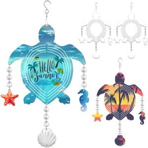 4Pack 10inch Sublimation Wind Spinner Blanks 3D Aluminum Metal Wind Sculpture Kinetic Spinners for Yard and Garden Indoor Art Ornaments Hanging Decoration (Turtle)
