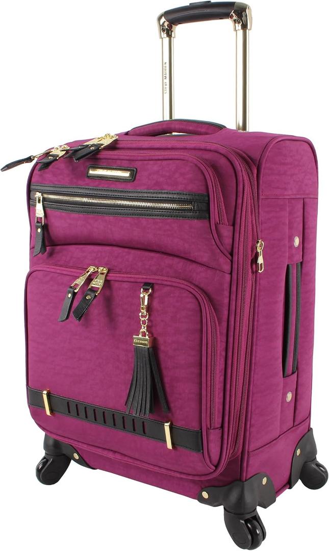 Steve Madden Designer Luggage - Checked Large 28 Inch Softside Suitcase - Expandable for Extra Packing Capacity - Lightweight Bag with Rolling Spinner Wheels (Peek-A-Boo Purple)
