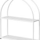 Crofy White Arched Frame Wall Shelf, Decorative 2 Tier Bathroom Wall Shelf with Transparent Tempered Glass Shelves and Robust Storage Capacity, 6" D x 17.9" W x 19.18" H