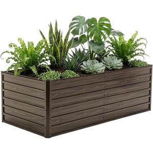 Galvanized Raised Garden Beds 6x3x2FT Outdoor Planter Boxes with Safety Edging and Gloves Metal Garden Bed Kit for Vegetables Flower and Fruits (Brown Wood Grain (6x3FT)