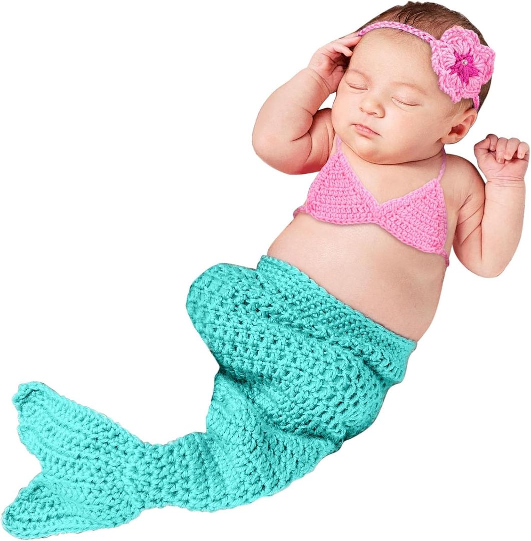 Janmercy Newborn Photography Props Baby Props Outfit Handmade Crochet Baby Outfit Tail Baby Photo Props Cute Photo Costume